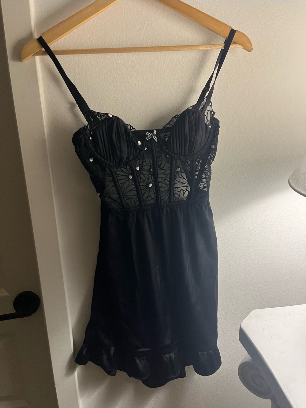 For Love And Lemons Black Lace Bustier Chemise